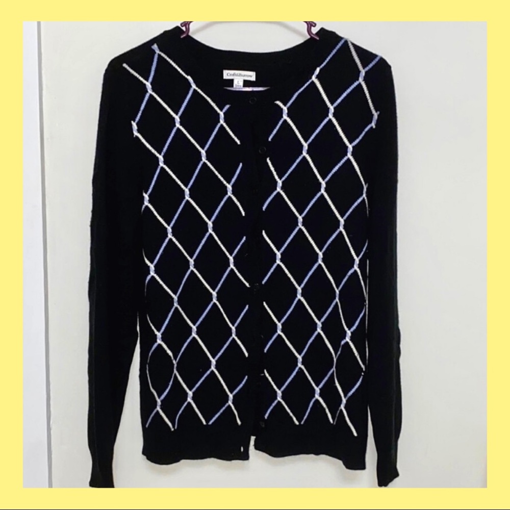 Black, White, & Blue Argyle Cardi